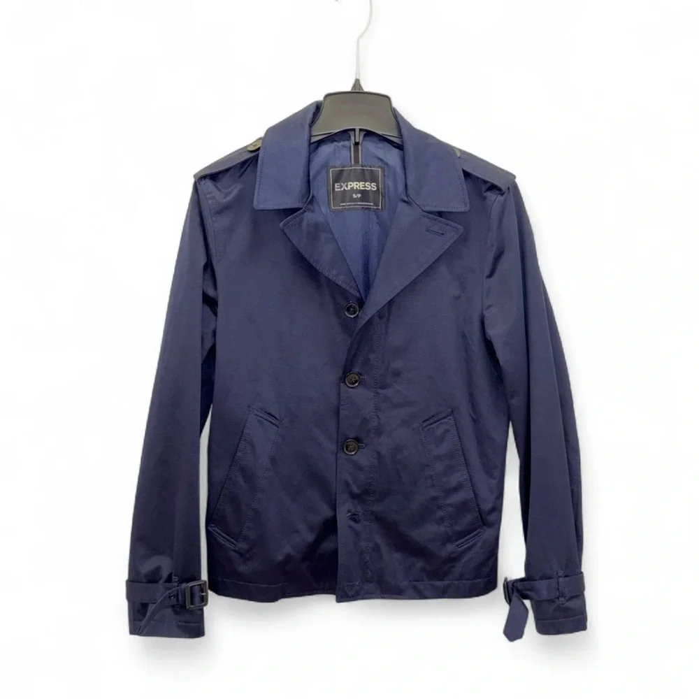 Express Navy Cotton Blend Military Blazer Jacket Size Small Business Casual Prep